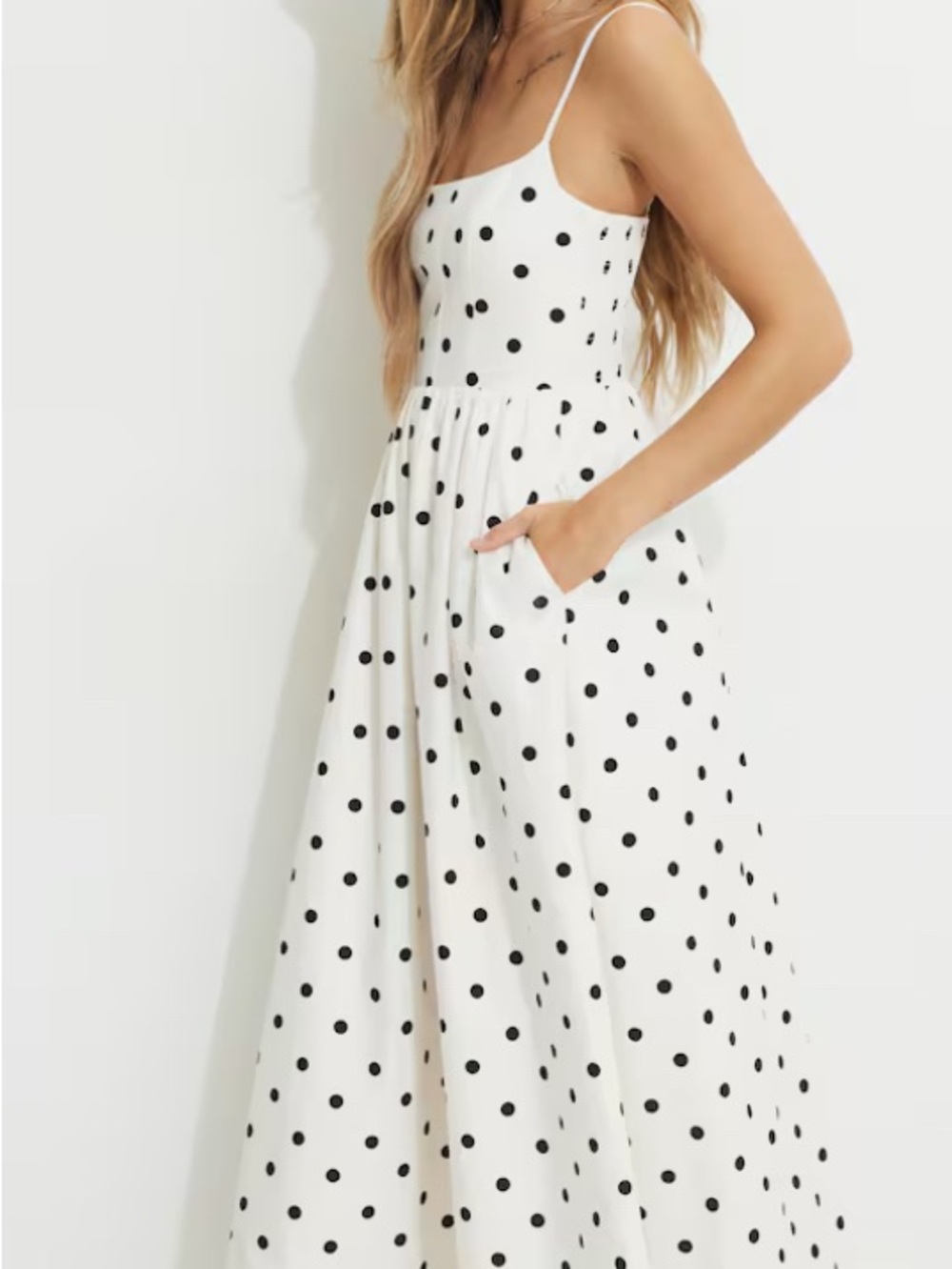 Dynamite White Maxi Dress with Black Polka Dot Print #16